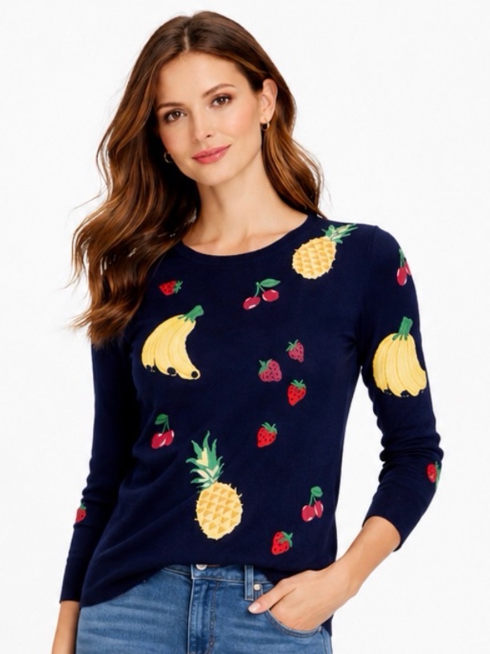 Talbots Sweater Blue Embroidered Beaded Large Petite